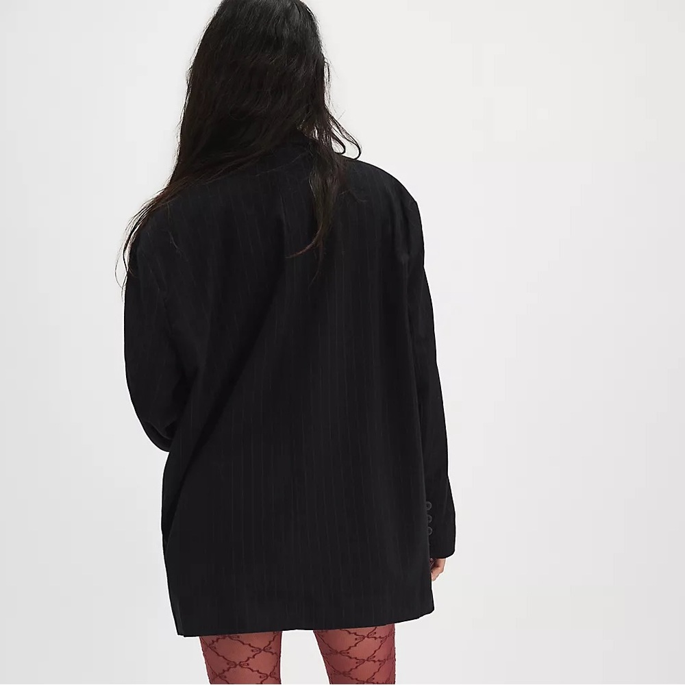 NWOT Free People Reggie Blazer Pinstripe Midnight Combo Navy Blue - Picture 4 of 16